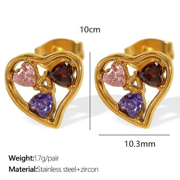 Wholesale Jewelry 316L Stainless Steel Inlaid Zircon Peach Heart Love Water Drops Bell Pattern Electroplated Women's Necklace And Earrings Set