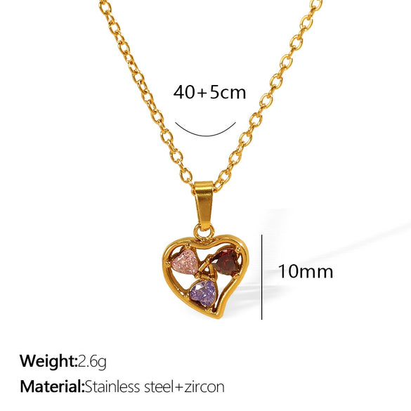 Wholesale Jewelry 316L Stainless Steel Inlaid Zircon Peach Heart Love Water Drops Bell Pattern Electroplated Women's Necklace And Earrings Set