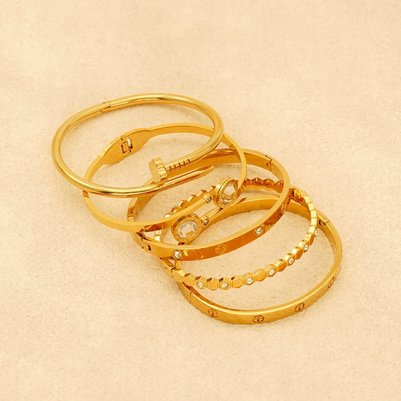 Wholesale Jewelry Titanium Steel 18K Gold Plated Inlaid Zircon Geometric Style Bracelet