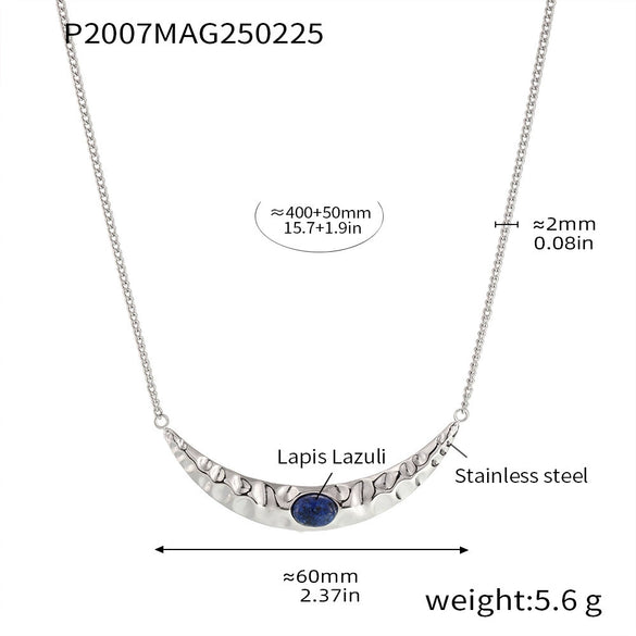 Wholesale Jewelry 316L Stainless Steel Lapis Lazuli Crescent Geometric Double Layer Stacked Necklace And Bead Earrings Light Luxury Electroplating For Women
