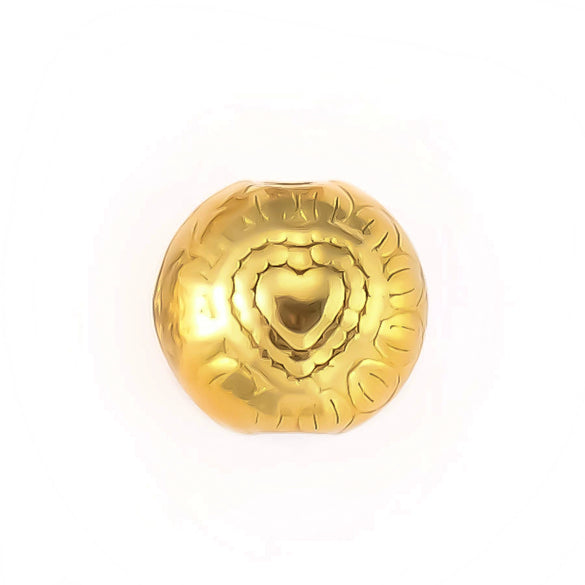 Wholesale Jewelry Titanium Steel Loose Beads Spacer Beads Love Embossed Perforated Fashion Style Drum Beads With Gold Plating