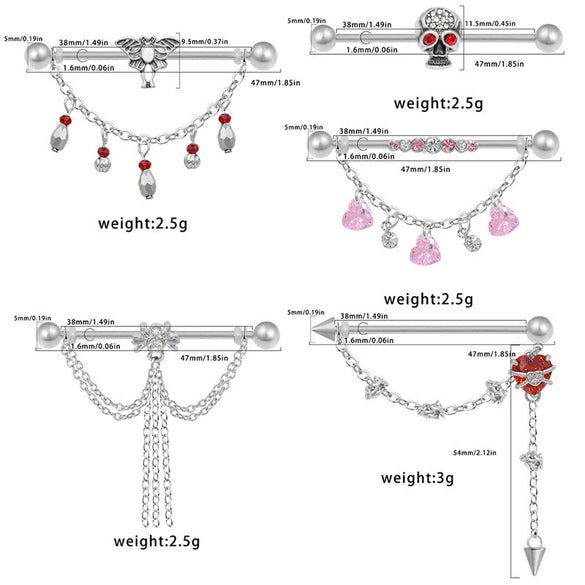 Wholesale Jewelry Titanium Steel Love Double Ear Hole Piercing With Heart Bow Star Shapes Electroplated