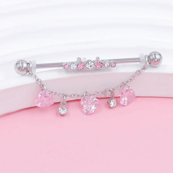 Wholesale Jewelry Titanium Steel Love Double Ear Hole Piercing With Heart Bow Star Shapes Electroplated