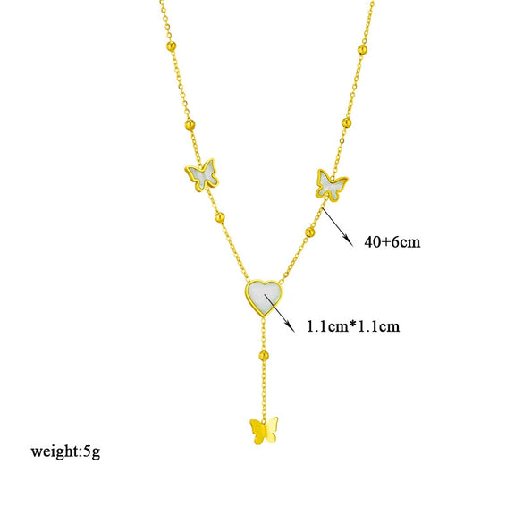 Wholesale Jewelry Titanium Steel Love Heart Butterfly Tassel Pendant Necklace Electroplated For Women