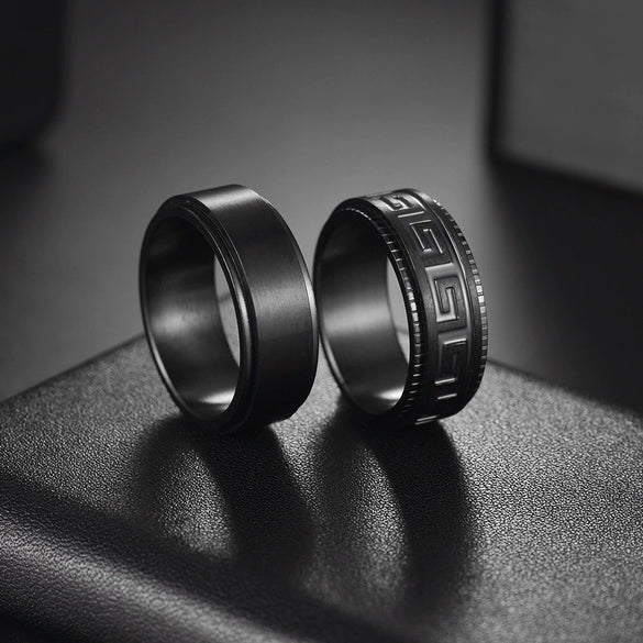 Wholesale Jewelry Titanium Steel Men's Ring Blackplated Frosted Geometric Rotating Decompression
