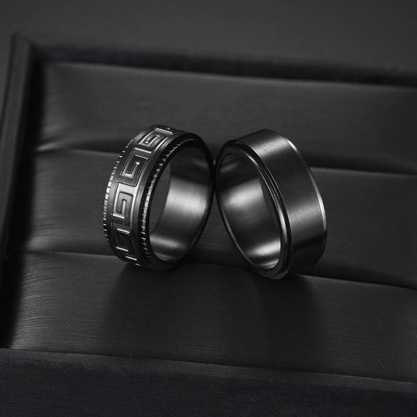 Wholesale Jewelry Titanium Steel Men's Ring Blackplated Frosted Geometric Rotating Decompression