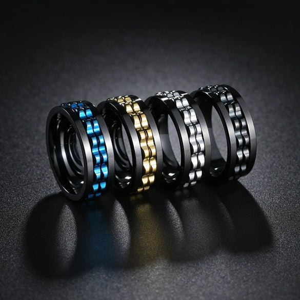 Wholesale Jewelry Titanium Steel Multicolor Geometric Rotation Decompression Unisex Ring Electroplated