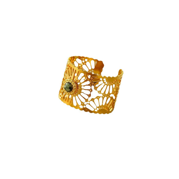 Wholesale Jewelry Titanium Steel Open Ring Inlaid With Natural Stone 18K Gold Plated Electroplated Geometric Women's