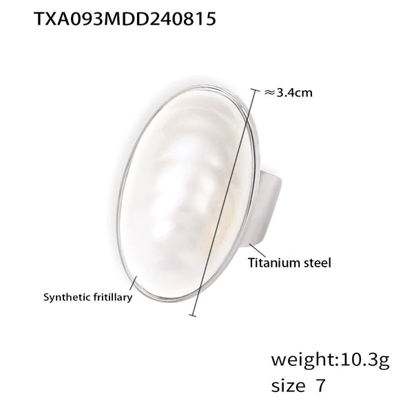 Wholesale Jewelry Titanium Steel Oval Fritillaria Pendant Necklace Ring Earrings 18K Gold Plated Light Luxury Set