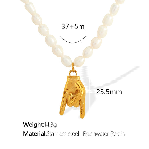 Wholesale Jewelry 316L Stainless Steel Pearl Gesture Fashion Retro Necklace Set