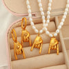 Wholesale Jewelry 316L Stainless Steel Pearl Gesture Fashion Retro Necklace Set