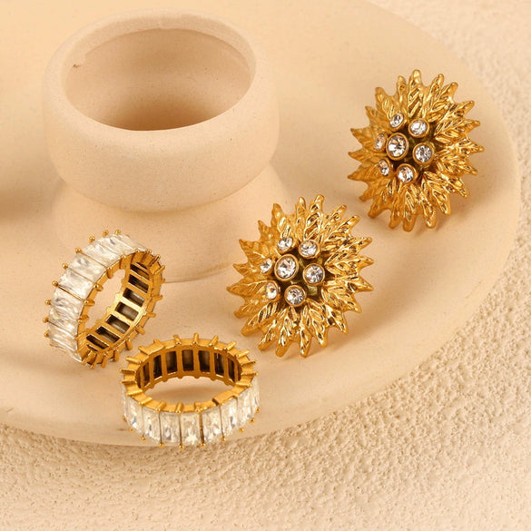 Wholesale Jewelry Titanium Steel Plant Flowers Woven Tassel Electroplating Necklace Bracelet Ring Set