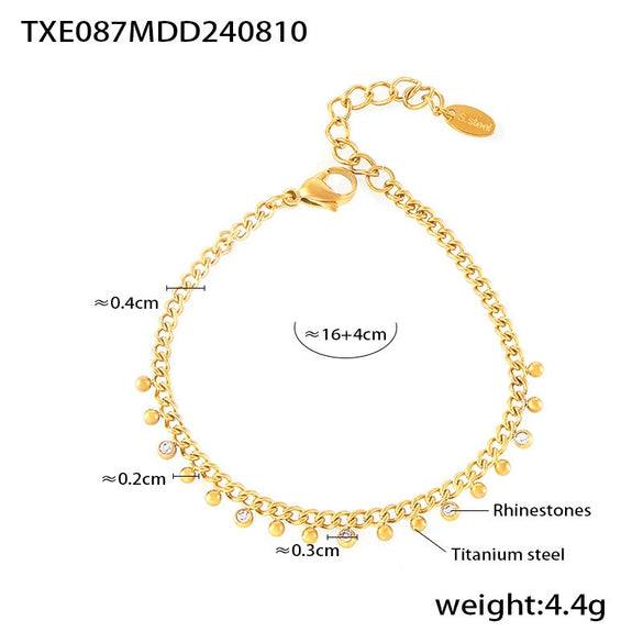 Wholesale Jewelry 316L Stainless Steel Plated 18K Gold Round Bead Spacer Diamond Tassel Necklace And Bracelet