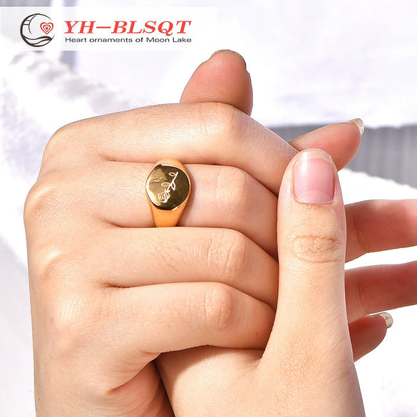 Wholesale Jewelry Titanium Steel Printed Ring With Letters Numbers Text Cold Minimalist Style Electroplated For Women