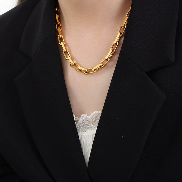 Wholesale Jewelry 316L Stainless Steel Regular Chain Hiphop Geometric Electroplating Unisex Necklace Bracelet