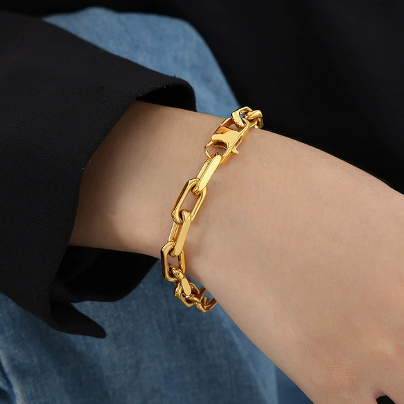 Wholesale Jewelry 316L Stainless Steel Regular Chain Hiphop Geometric Electroplating Unisex Necklace Bracelet