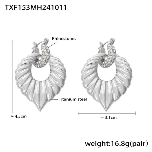 Wholesale Jewelry 316L Stainless Steel Rhinestone Roman Pattern Electroplated Necklace Earrings Suit