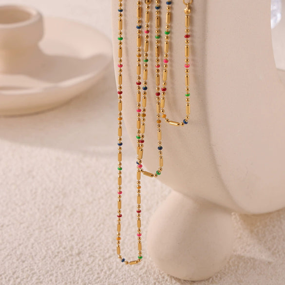 Wholesale Jewelry 316L Stainless Steel Rice Bead Chain Oil Dropping Design Electroplated Unisex