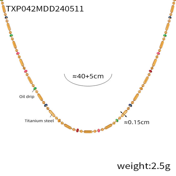 Wholesale Jewelry 316L Stainless Steel Rice Bead Chain Oil Dropping Design Electroplated Unisex