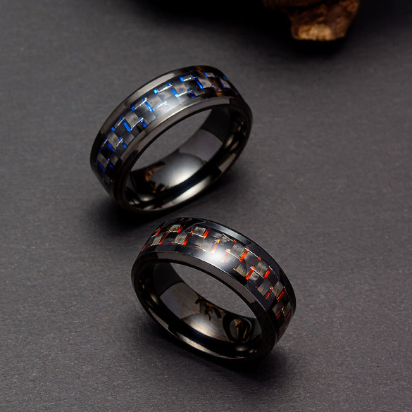 Wholesale Jewelry Titanium Steel Ring Inlaid With Carbon Fiber Unisex With Letters Numbers Text Electroplated