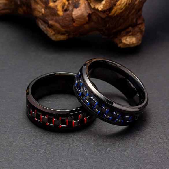 Wholesale Jewelry Titanium Steel Ring Inlaid With Carbon Fiber Unisex With Letters Numbers Text Electroplated