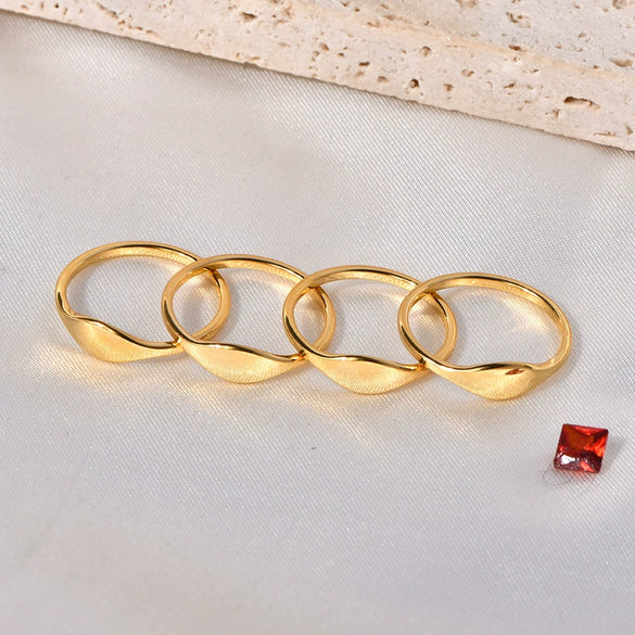 Wholesale Jewelry Titanium Steel Ring Matte Brushed Geometric Style 18K Gold Plated