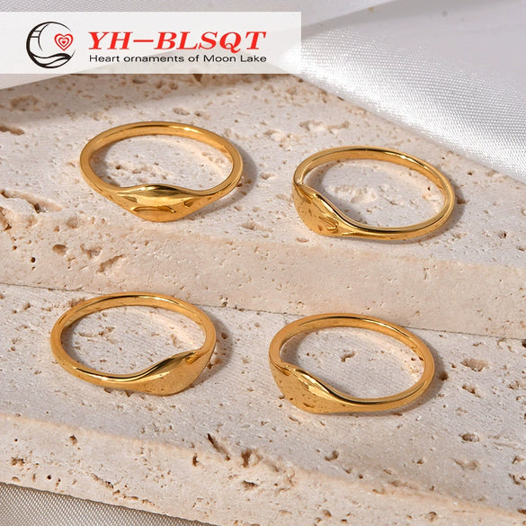 Wholesale Jewelry Titanium Steel Ring Matte Brushed Geometric Style 18K Gold Plated