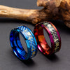 Wholesale Jewelry Titanium Steel Ring With Electrocardiogram Heartbeat Pattern And Dripping Oil Treatment Unisex Inlaid Carbon Fiber With Letters Numbers Text