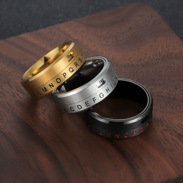 Wholesale Jewelry Titanium Steel Rotatable Letter And Number Rings Plating Oil