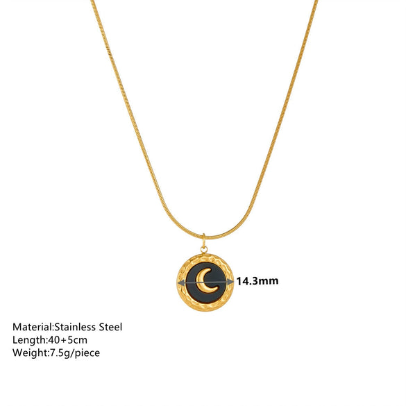 Wholesale Jewelry Titanium Steel Round Shell Moon Snake Bone Style With Stars Sun And Moon Clouds Universe Pattern Electroplated For Women