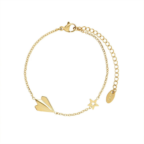 Wholesale Jewelry 316L Stainless Steel Simple Style Aircraft Star Clavicle Necklace And Bracelet For Women With Electroplating