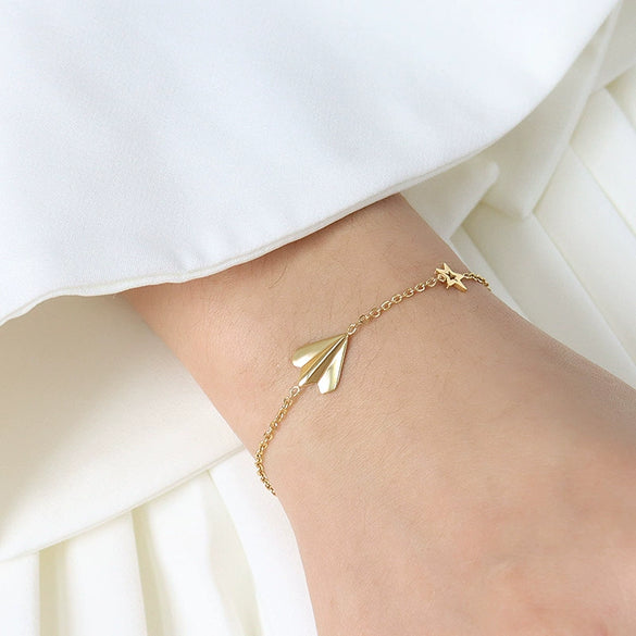 Wholesale Jewelry 316L Stainless Steel Simple Style Aircraft Star Clavicle Necklace And Bracelet For Women With Electroplating