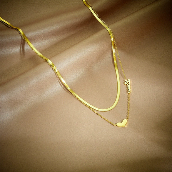 Wholesale Jewelry Titanium Steel Snake Bone Chain Heart Shape Pendant Necklace With Electroplating For Women