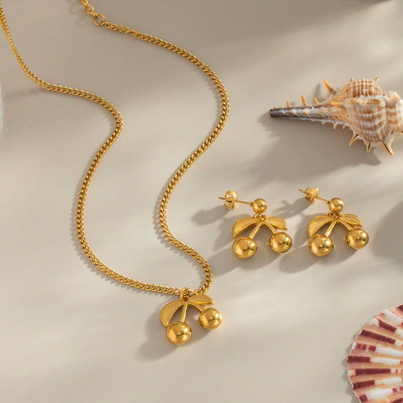 Wholesale Jewelry Titanium Steel Stainless Steel Fruit Pattern Fairy Style Earrings Necklace Suit With Pvd Vacuum Real Gold Electroplating
