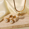 Wholesale Jewelry Titanium Steel Stainless Steel Geometric Baroque Pearl Earrings And Necklace Electroplating