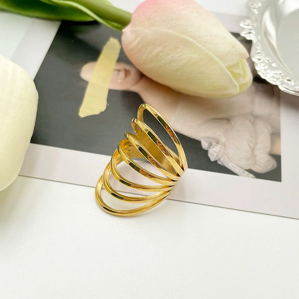 Wholesale Jewelry Titanium Steel Stainless Steel Geometric Multi Layer Line Cross Ring Electroplated Unisex Women's