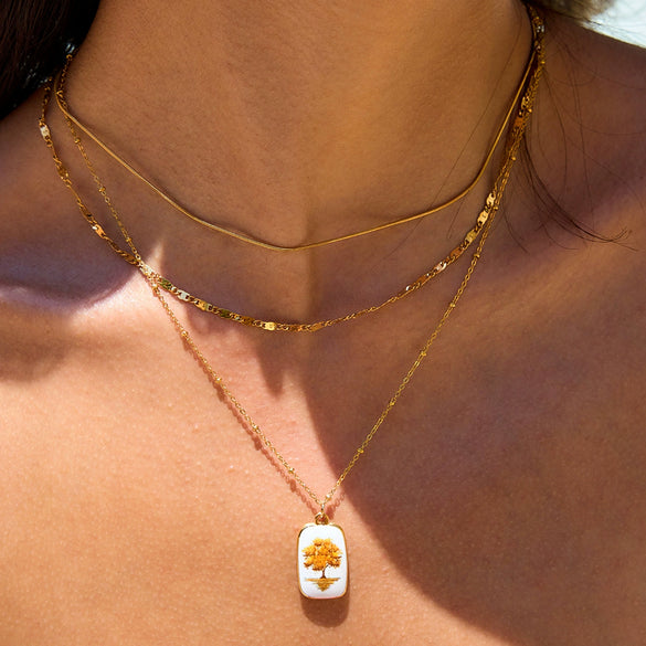 Wholesale Jewelry Titanium Steel Stainless Steel Old Style Geometric Multilayer Stacked Oil Dripping Women's Clavicle Chain Necklace