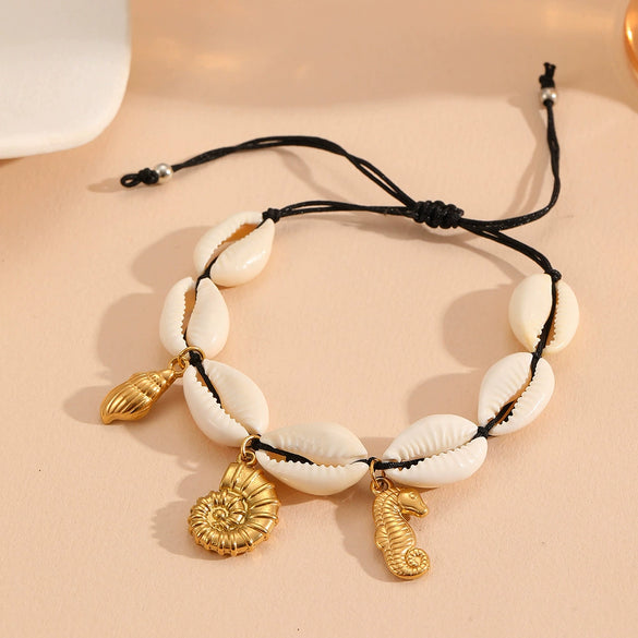 Wholesale Jewelry Titanium Steel Starfish Clown Fish Conch Pendant With Plants Flowers Pattern For Women
