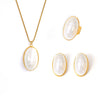 Wholesale Jewelry 316L Stainless Steel Synthetic Fritillaria Ellipse Electroplated Light Luxury Women's Pendant Collarbone Necklace Ring Earrings