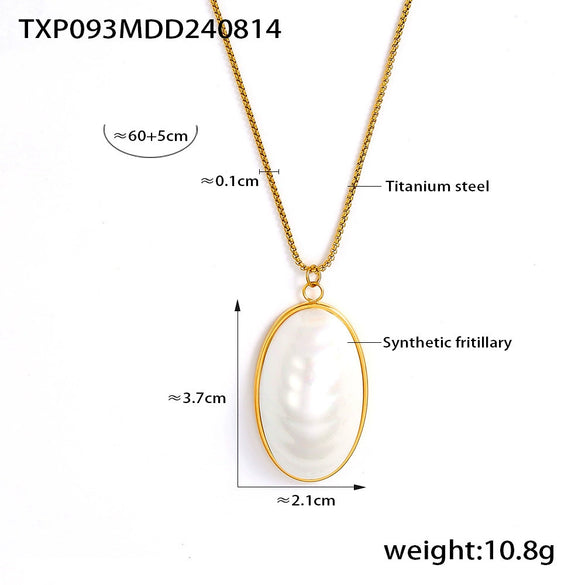 Wholesale Jewelry 316L Stainless Steel Synthetic Fritillaria Ellipse Electroplated Light Luxury Women's Pendant Collarbone Necklace Ring Earrings