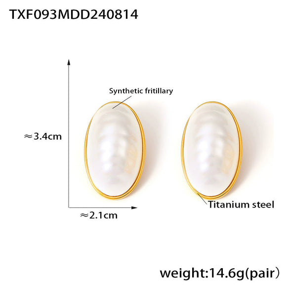 Wholesale Jewelry 316L Stainless Steel Synthetic Fritillaria Ellipse Electroplated Light Luxury Women's Pendant Collarbone Necklace Ring Earrings