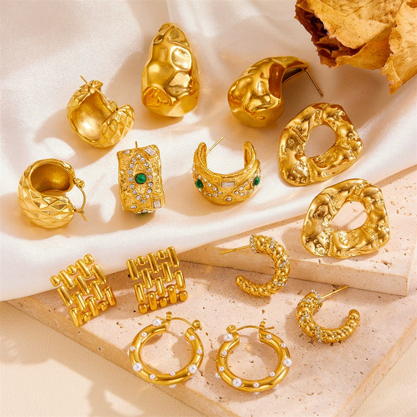 Wholesale Jewelry Titanium Steel Vacuum Plated Geometric Hammer Pattern Water Drop Unisex Earrings