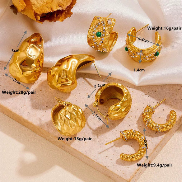 Wholesale Jewelry Titanium Steel Vacuum Plated Geometric Hammer Pattern Water Drop Unisex Earrings