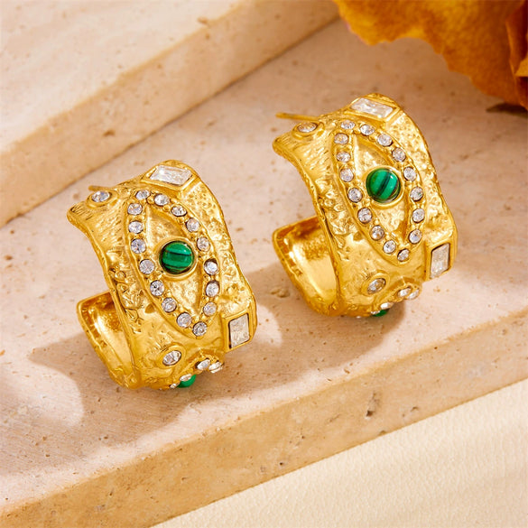 Wholesale Jewelry Titanium Steel Vacuum Plated Geometric Hammer Pattern Water Drop Unisex Earrings