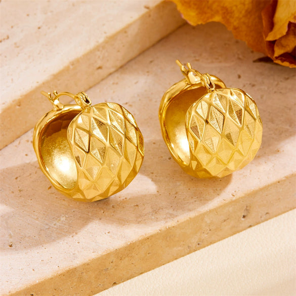 Wholesale Jewelry Titanium Steel Vacuum Plated Geometric Hammer Pattern Water Drop Unisex Earrings