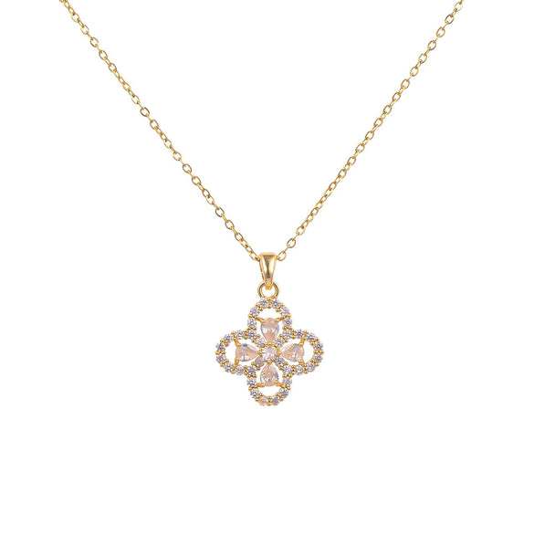 Wholesale Jewelry Titanium Steel Women's Light Luxury Clover Necklace With Real Gold Electroplated And Diamond And Flower Pendant