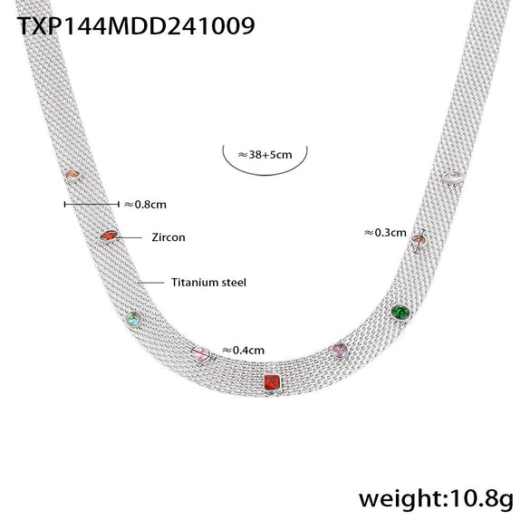 Wholesale Jewelry 316L Stainless Steel Zircon Geometric Colorful Pvd Electroplated Necklace Bracelet