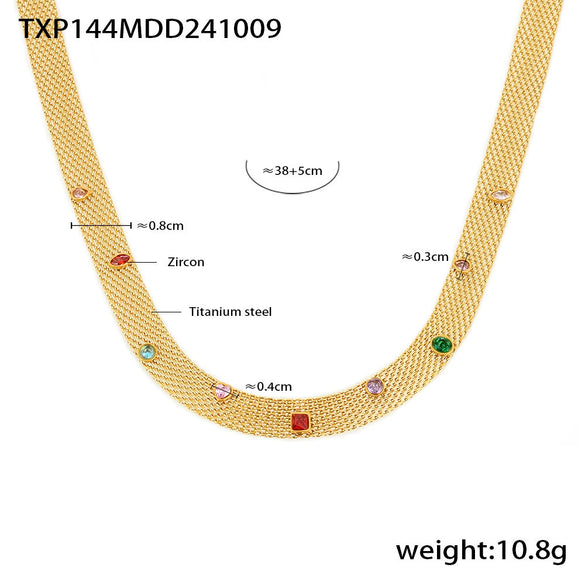 Wholesale Jewelry 316L Stainless Steel Zircon Geometric Colorful Pvd Electroplated Necklace Bracelet