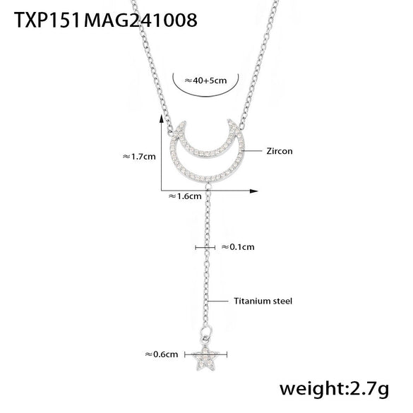 Wholesale Jewelry 316L Stainless Steel Zircon Star Geometric Style Double Clavicle Necklace And Bracelet With Electroplating Treatment