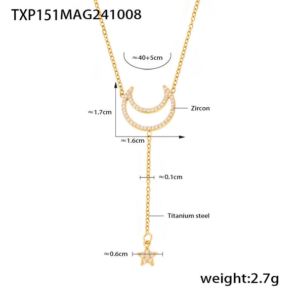Wholesale Jewelry 316L Stainless Steel Zircon Star Geometric Style Double Clavicle Necklace And Bracelet With Electroplating Treatment